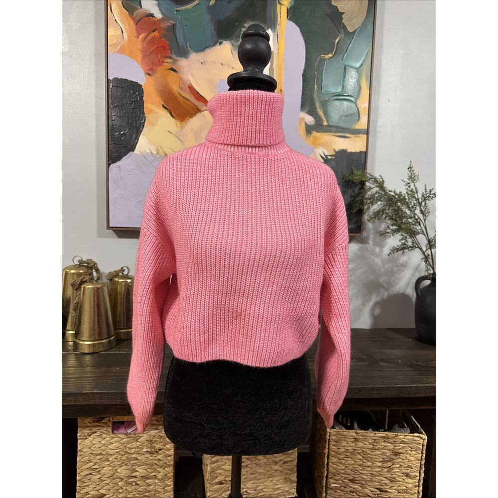 Monki Knit Sweater Women’s XS Cropped Barbie Core Academia Puff Sleeves Heavy